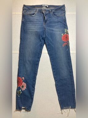 Zara Women’s basic Z1975 floral ankle cropped blue jeans US sz 8